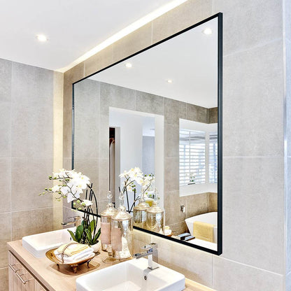 36x24 inches Modern Black Bathroom Mirror with Aluminum Frame Vertical or Horizontal Hanging Decorative Wall Mirrors for Living Room Bedroom - Holy Mango Store