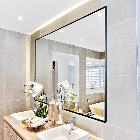 36x24 inches Modern Black Bathroom Mirror with Aluminum Frame Vertical or Horizontal Hanging Decorative Wall Mirrors for Living Room Bedroom - Holy Mango Store