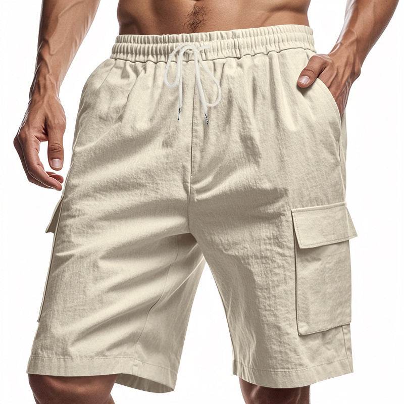 Loose Sports And Leisure Solid Color Linen Drawstring Shorts - Holy Mango Store