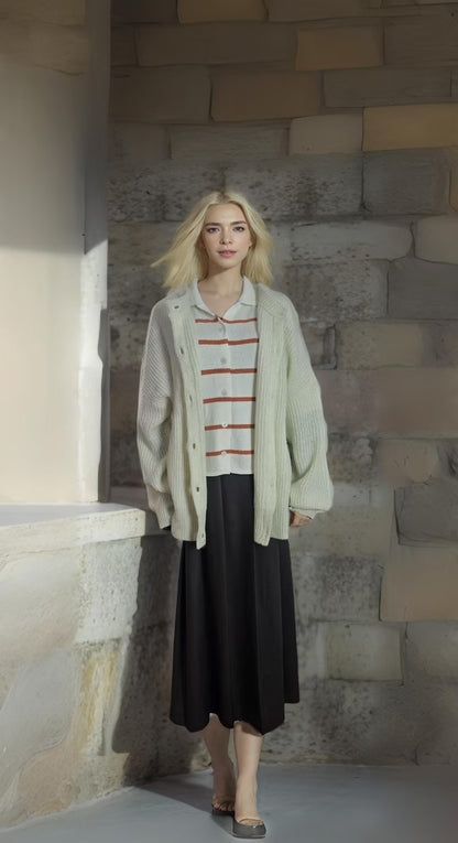 Women’s Oversized Cardigan – Faux Cashmere Knit with Gold Trim