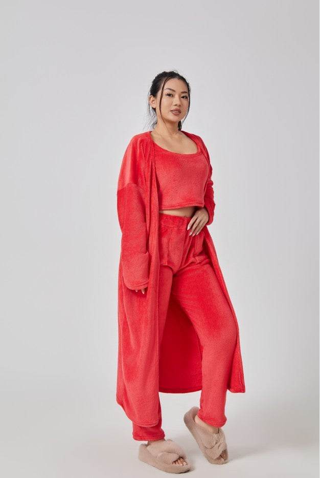 Cozy Pajama Set, 3 Piece Lounge Set, Cute Loungewear, Warm Suit Sets, Matching Set, Lounge Set, 3 Piece Pant Sets, Women Winter Dress - Holy Mango Store