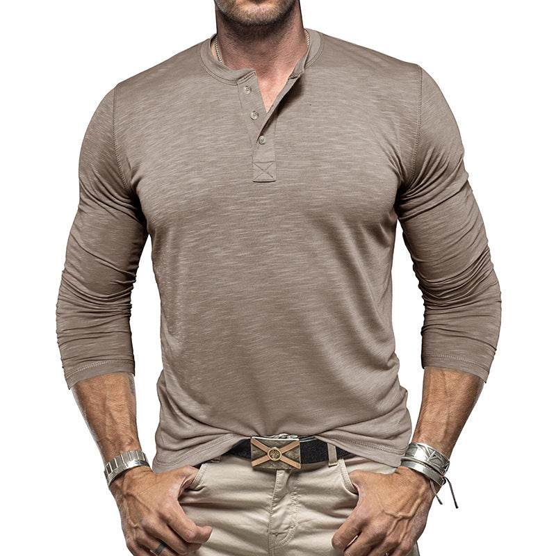 Men's Long-sleeved Henry Collar T-shirt - Holy Mango Store
