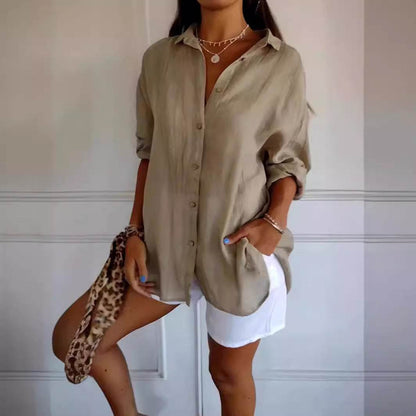 Lapel Long Sleeve Shirt Women's Single-breasted Pleated Shirt - Holy Mango Store