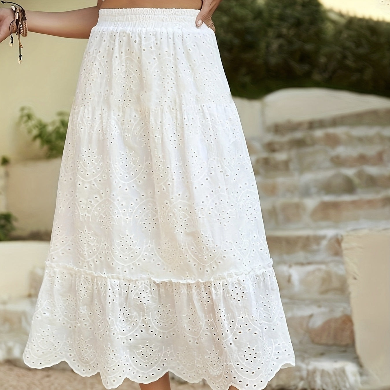 Boho Breeze Eyelet Maxi Skirt – Summer-Ready & Effortlessly Chic