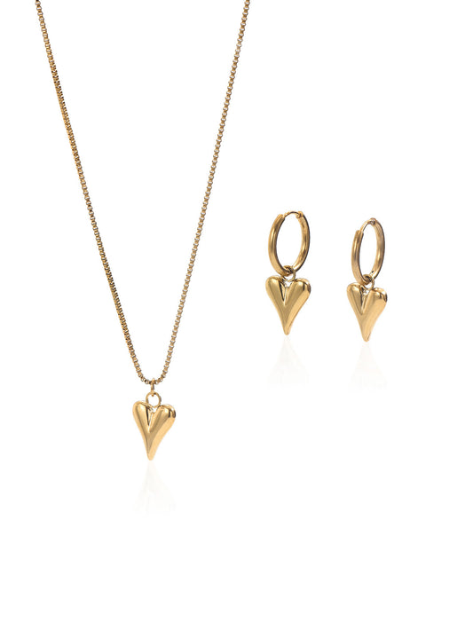 Gold Heart Jewelry Set – 18K Plated Necklace & Earrings