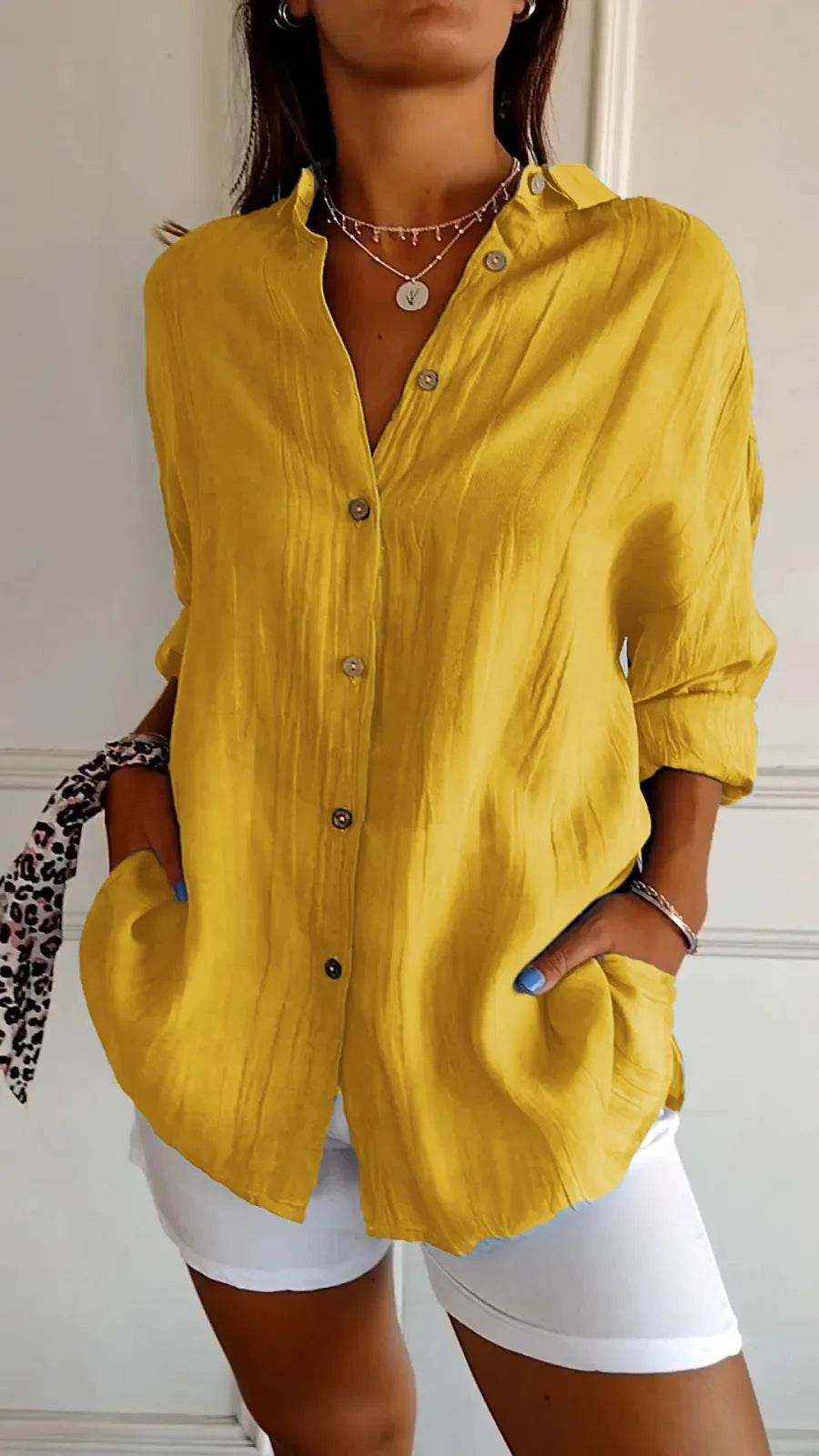 Lapel Long Sleeve Shirt Women's Single-breasted Pleated Shirt - Holy Mango Store