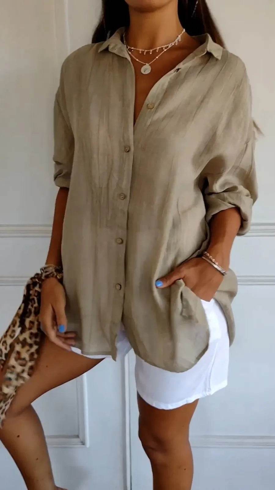Lapel Long Sleeve Shirt Women's Single-breasted Pleated Shirt - Holy Mango Store