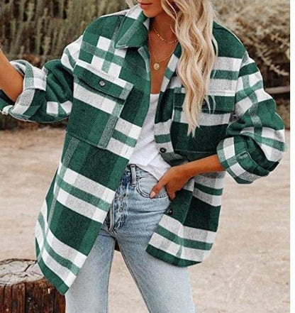 Plaid Button Flannel Woolen Shirt - Holy Mango Store