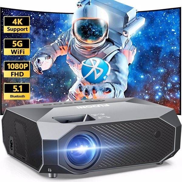 Projector With 5G WiFi And Bluetooth, Native 1080P, Supports 4K, Suitable For Mobile Phones,PCs,TV Sticks,PS5 - Holy Mango Store