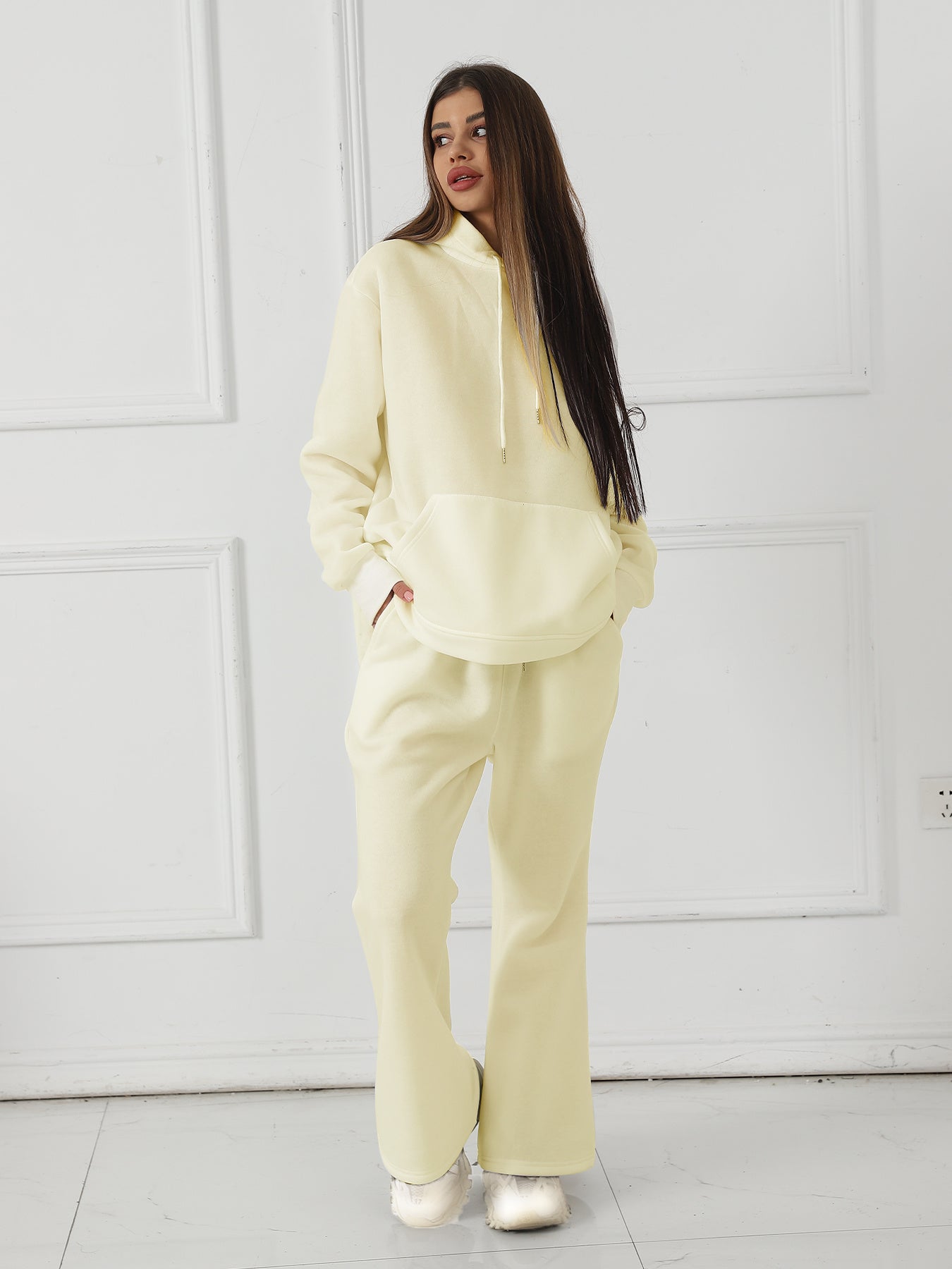 Women’s Solid Color Long Sleeve Sweatshirt Set – Cozy Casual Style