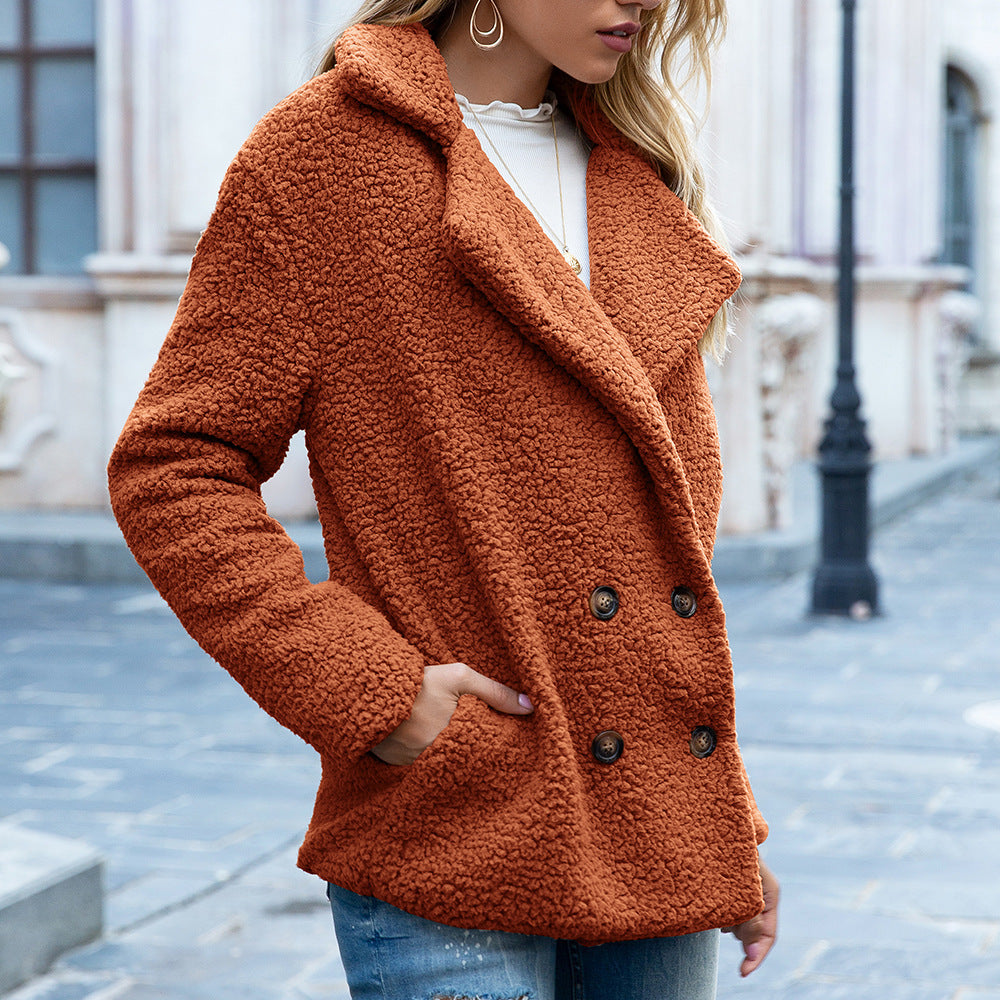Fluffy Lapel Button Coat – Cozy Winter Outwear for Women