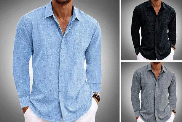 Long Sleeve T-shirt Undershirt Solid Color Long Sleeve Cotton Linen Shirt Men - Holy Mango Store