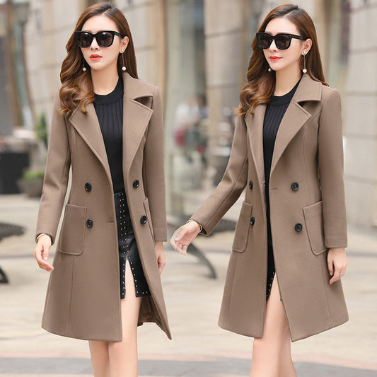 Vintage Tweed Double-Breasted Coat – Mid-Length Windbreaker