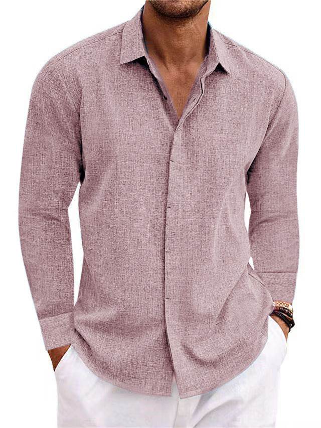 Long Sleeve T-shirt Undershirt Solid Color Long Sleeve Cotton Linen Shirt Men - Holy Mango Store