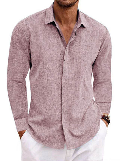 Long Sleeve T-shirt Undershirt Solid Color Long Sleeve Cotton Linen Shirt Men - Holy Mango Store