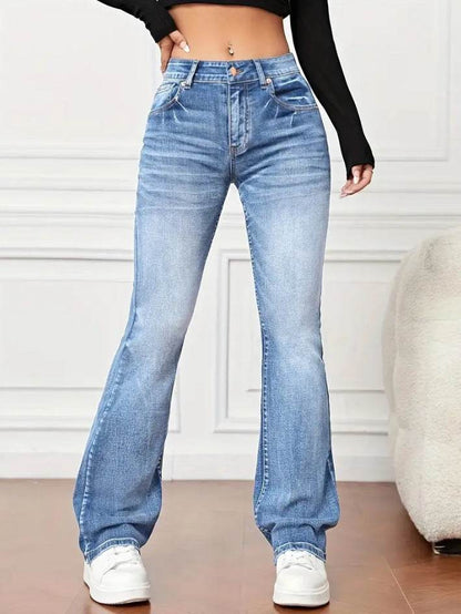 Denim High Waist Loose And Slimming Bootcut Trousers - Holy Mango Store