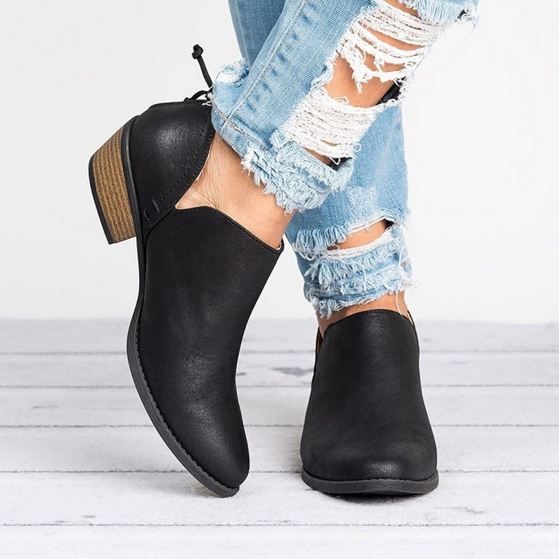 Retro Women’s Ankle Boots – Chunky Heel Fall Fashion Footwear