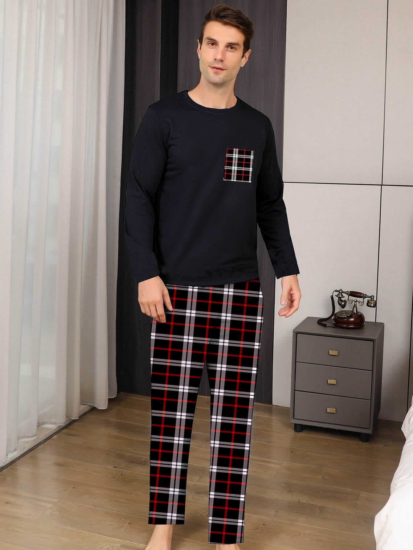 Ice Silk Long Sleeve Long Pants Men's Pajama Set - Holy Mango Store