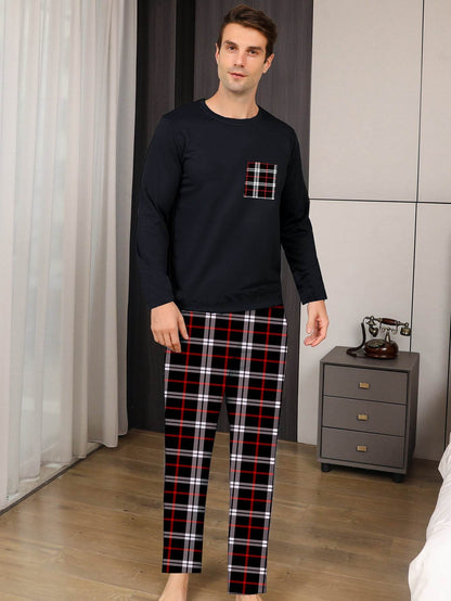 Ice Silk Long Sleeve Long Pants Men's Pajama Set - Holy Mango Store