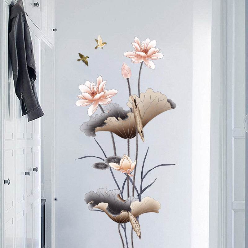 Chinese Style Lotus Flower Wallpaper Self-adhesive Living Room Decor Sofa Background Decoration Wall Stickers - Holy Mango Store
