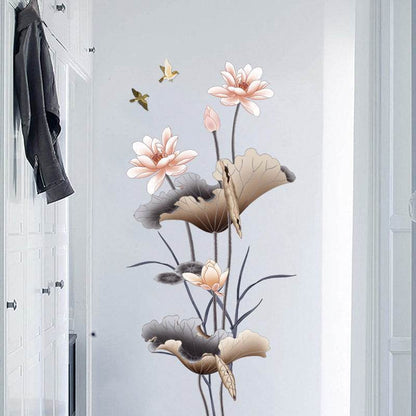 Chinese Style Lotus Flower Wallpaper Self-adhesive Living Room Decor Sofa Background Decoration Wall Stickers - Holy Mango Store