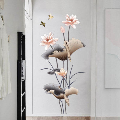 Chinese Style Lotus Flower Wallpaper Self-adhesive Living Room Decor Sofa Background Decoration Wall Stickers - Holy Mango Store