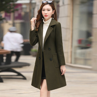 Vintage Tweed Double-Breasted Coat – Mid-Length Windbreaker