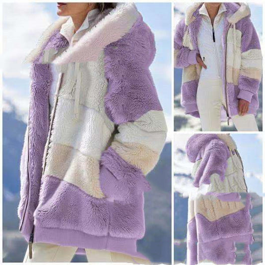 Patchwork Hooded Short Jacket – Colorful & Cozy Style