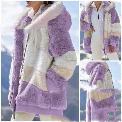 Patchwork Hooded Short Jacket – Colorful & Cozy Style