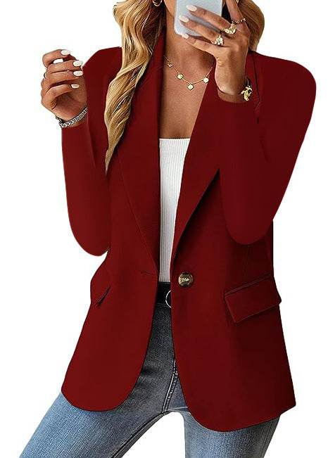Polyester Autumn Long Sleeve Solid Color Cardigan Small Suit Jacket For Women - Holy Mango Store