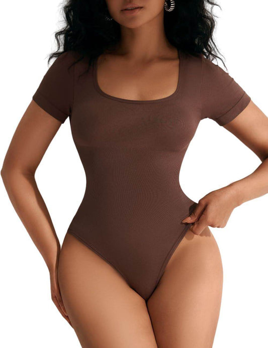European And American Square-neck Cinched Corset Close-fitting Seamless Short Sleeve T-back - Holy Mango Store