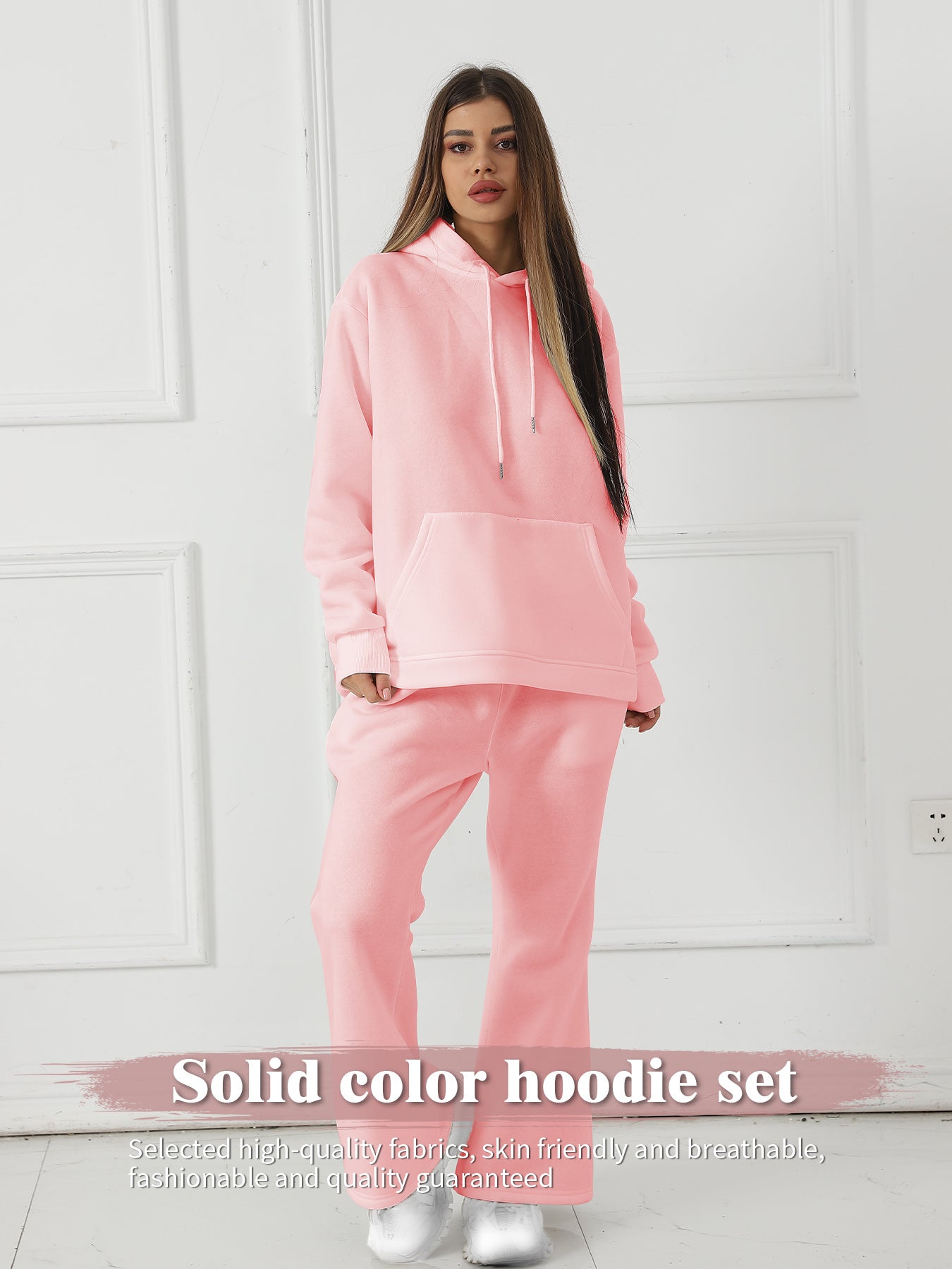 Women’s Solid Color Long Sleeve Sweatshirt Set – Cozy Casual Style