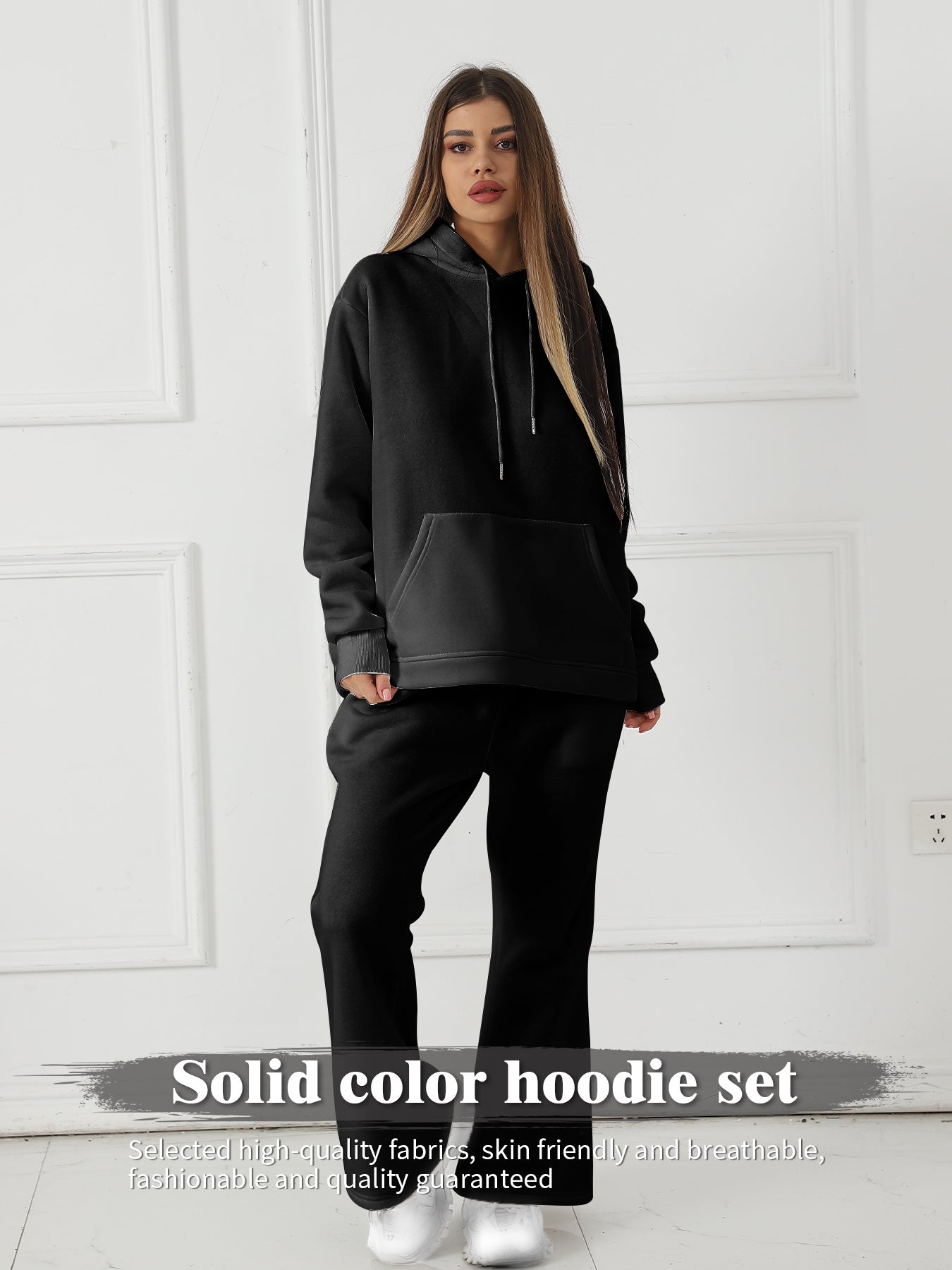 Women’s Solid Color Long Sleeve Sweatshirt Set – Cozy Casual Style