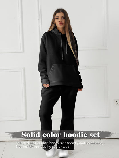 Women’s Solid Color Long Sleeve Sweatshirt Set – Cozy Casual Style
