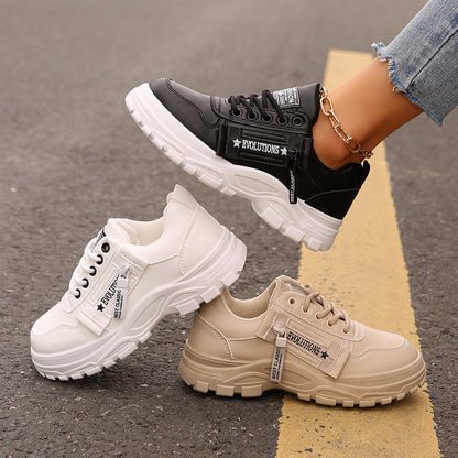 Stylish Women’s Sneakers – Lace-Up & Side Zipper | Trendy Thick-Soled Shoes