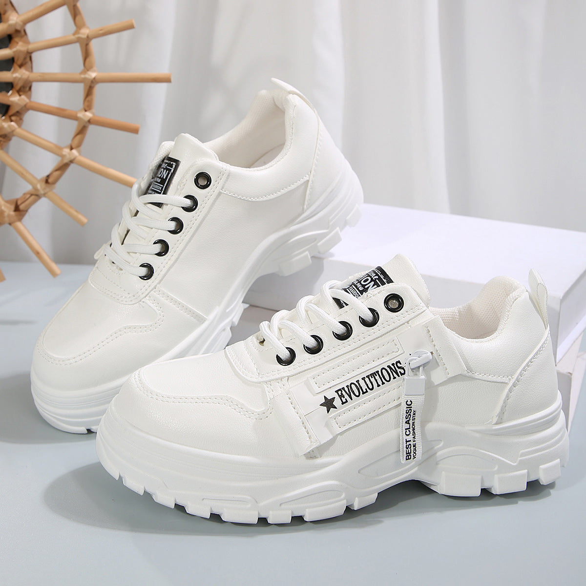 Stylish Women’s Sneakers – Lace-Up & Side Zipper | Trendy Thick-Soled Shoes
