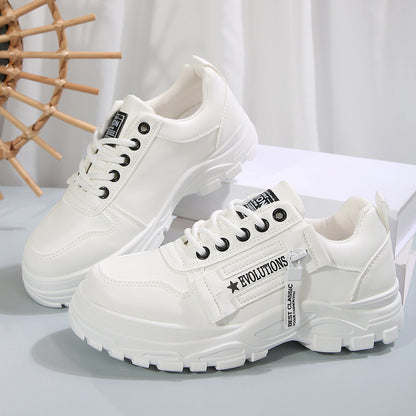 Stylish Women’s Sneakers – Lace-Up & Side Zipper | Trendy Thick-Soled Shoes