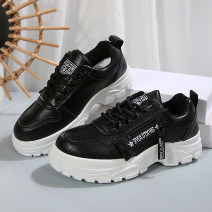 Stylish Women’s Sneakers – Lace-Up & Side Zipper | Trendy Thick-Soled Shoes