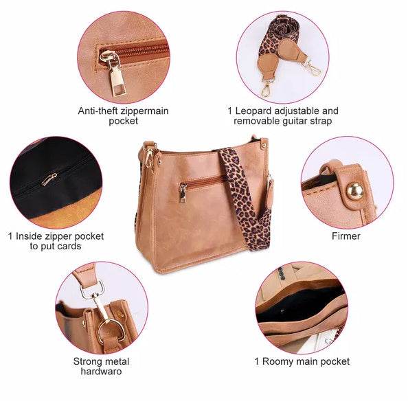 Women Fashion Leather Crossbody Bag Shoulder Bag Casual Handbag With Flexible Wearing Styles Adjustable Guitar Strap - Holy Mango Store