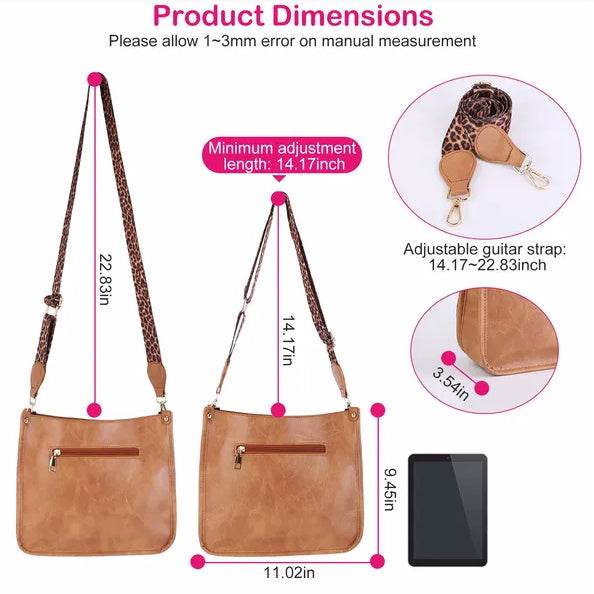 Women Fashion Leather Crossbody Bag Shoulder Bag Casual Handbag With Flexible Wearing Styles Adjustable Guitar Strap - Holy Mango Store