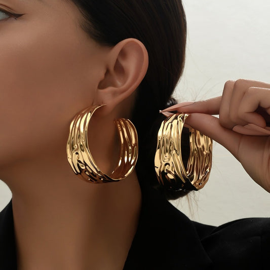 Bold Gold Hoop Earrings – Textured & Lightweight Glam