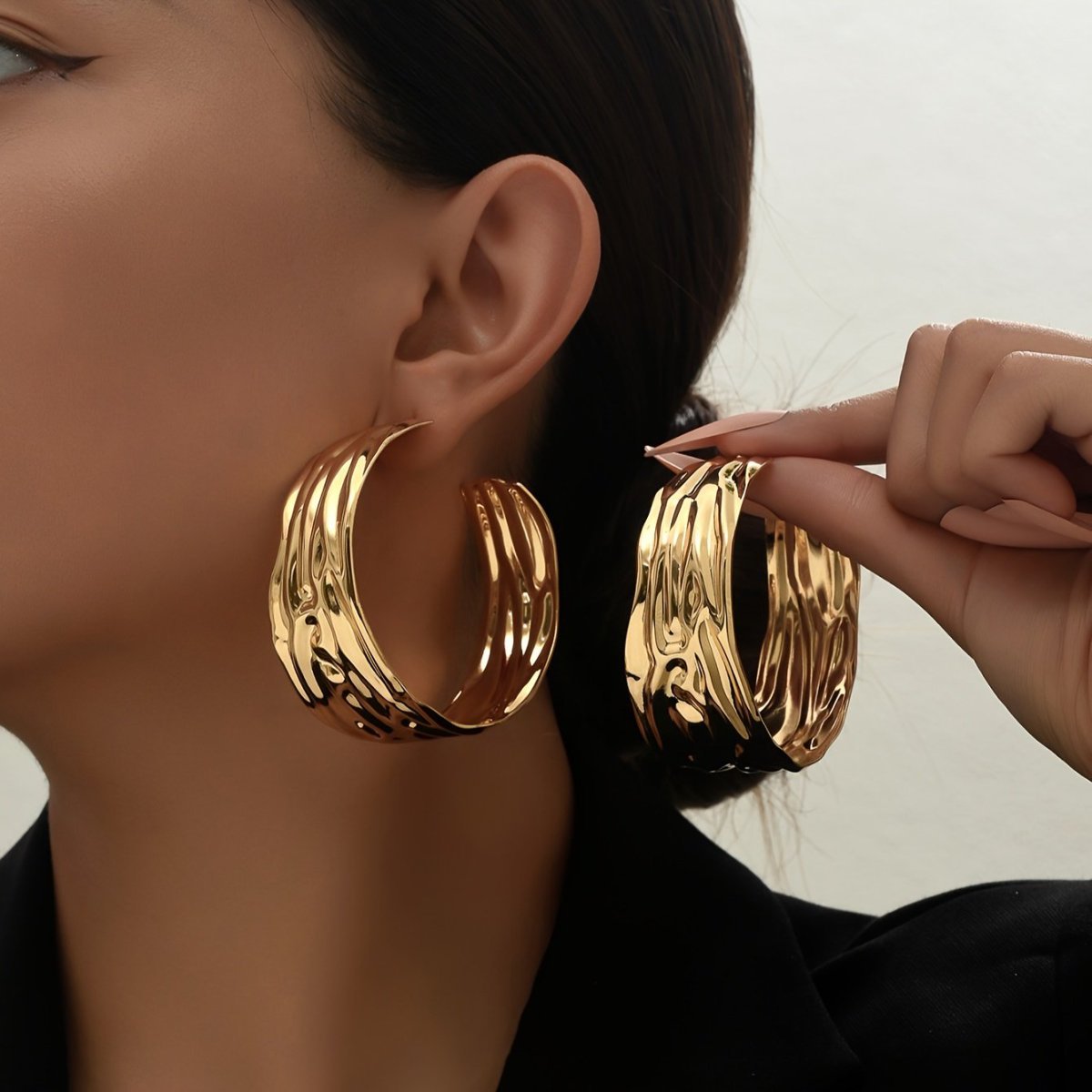 Bold Gold Hoop Earrings – Textured & Lightweight Glam