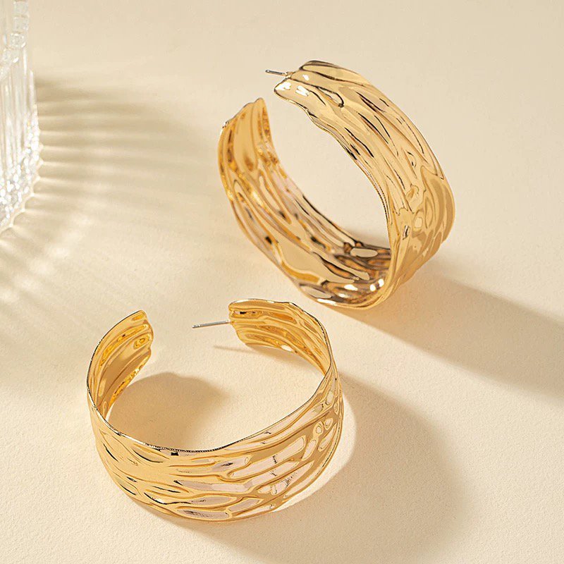Bold Gold Hoop Earrings – Textured & Lightweight Glam