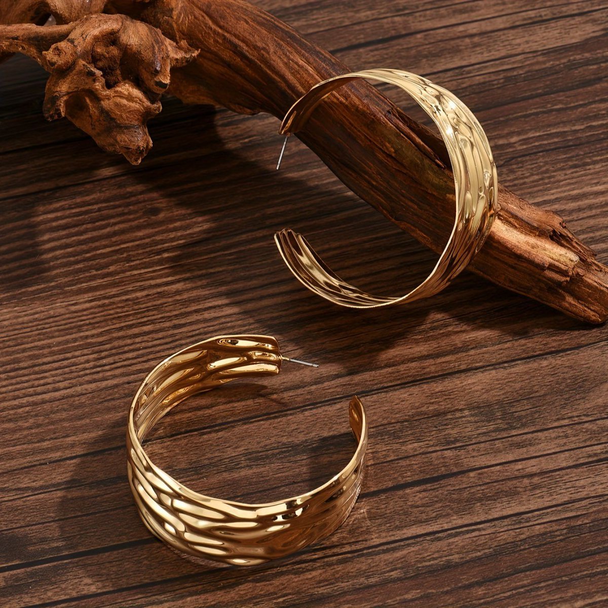 Bold Gold Hoop Earrings – Textured & Lightweight Glam