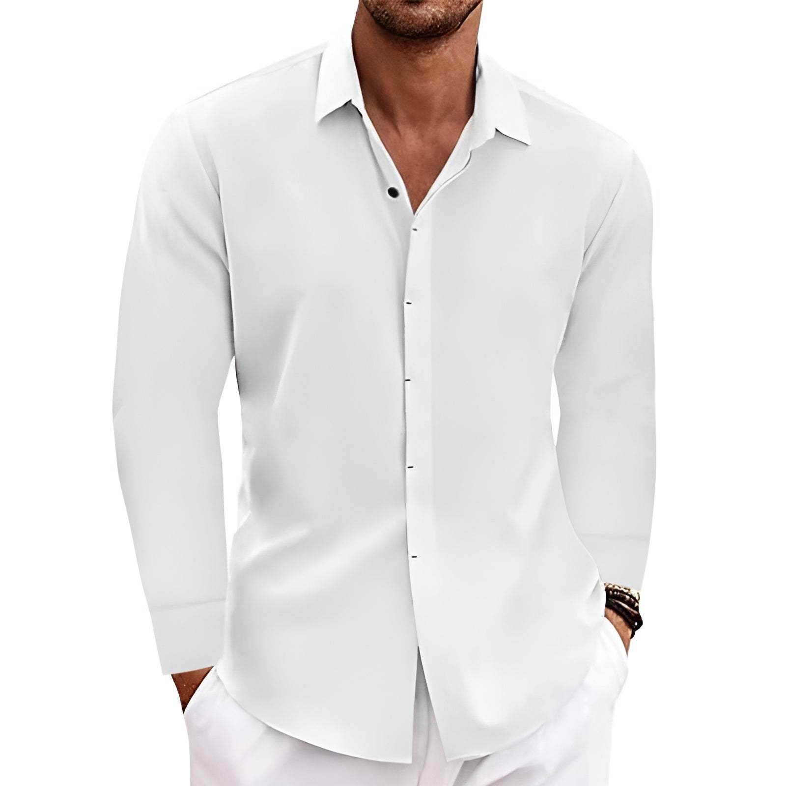 Long Sleeve T-shirt Undershirt Solid Color Long Sleeve Cotton Linen Shirt Men - Holy Mango Store