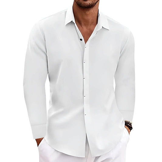 Long Sleeve T-shirt Undershirt Solid Color Long Sleeve Cotton Linen Shirt Men - Holy Mango Store