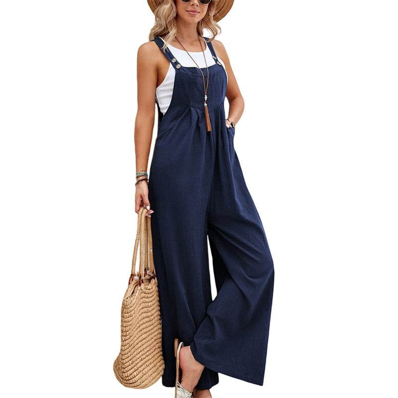 Women's Solid Color Casual Suspender Trousers - Holy Mango Store