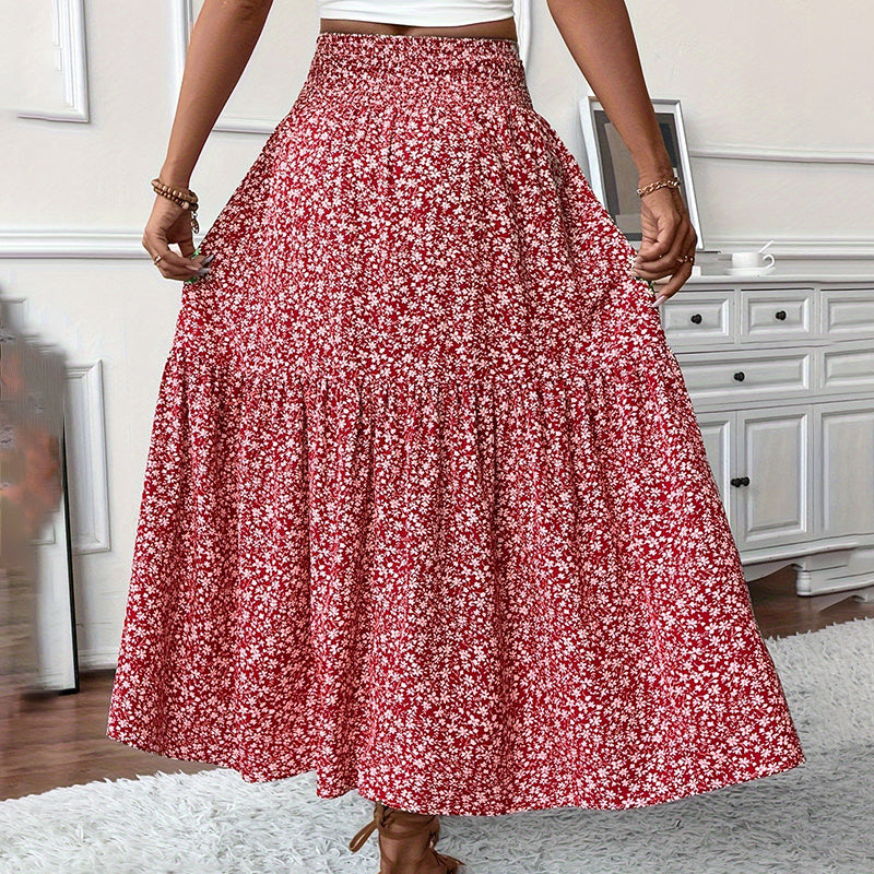 Boho Bloom Maxi Skirt – Floral A-Line With Elastic Waist