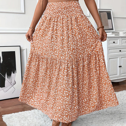 Boho Bloom Maxi Skirt – Floral A-Line With Elastic Waist
