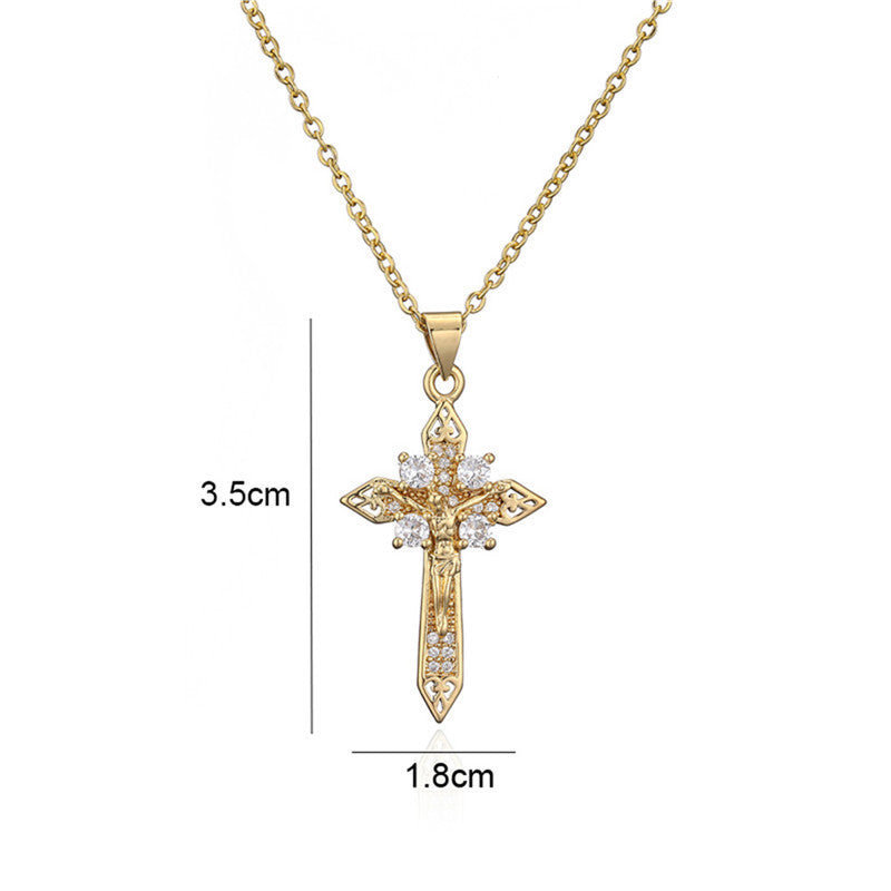 Gold Cross Pendant Necklace with Cubic Zirconia